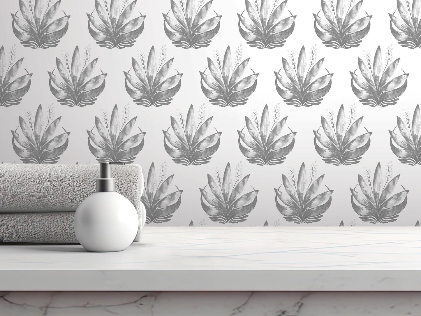 Watercolor Fleur Gray Removable Wallpaper, Wall Art, Peel and Stick Wallpaper, Wall Decor, Accent Wall, Teen Room, Trendy Teen, MW1971