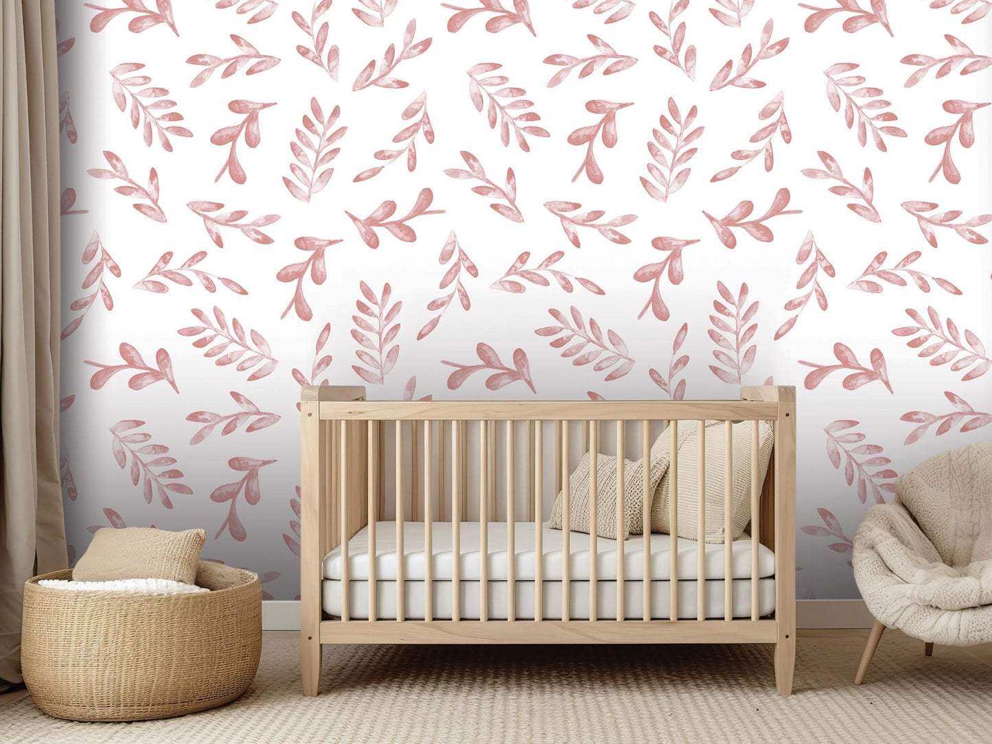 Floating Soft Wine Watercolor Leaves Removable Wallpaper, Wall Art, Peel and Stick Wallpaper, Wall Decor, Accent, Nursery, Bathroom, MW2022