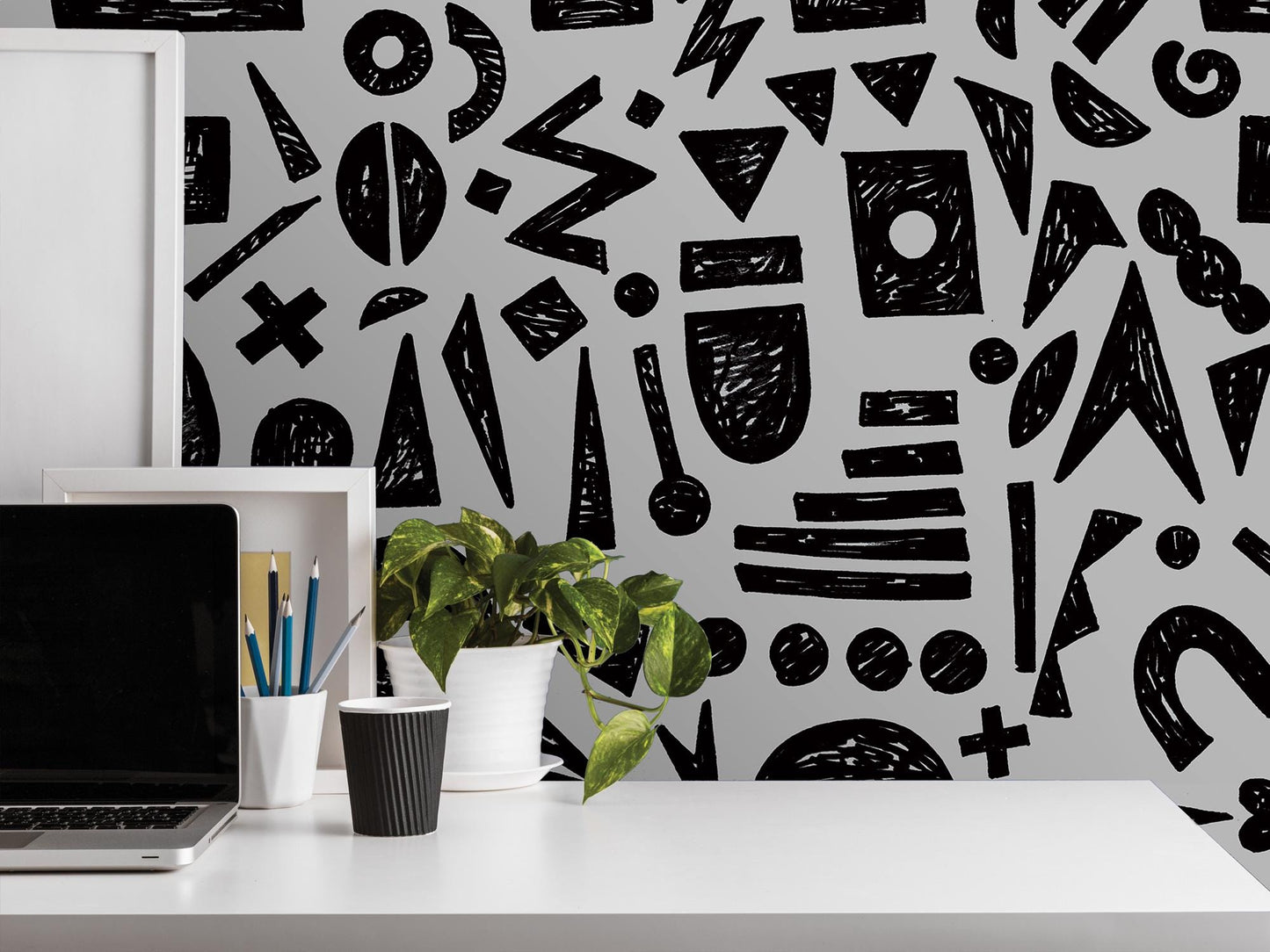 Doodle Graffiti Black Gray Removable Wallpaper, Wall Art, Peel and Stick Wallpaper, Wall Decor, Accent Wall, Gaming Room, Kids Room, MW2159