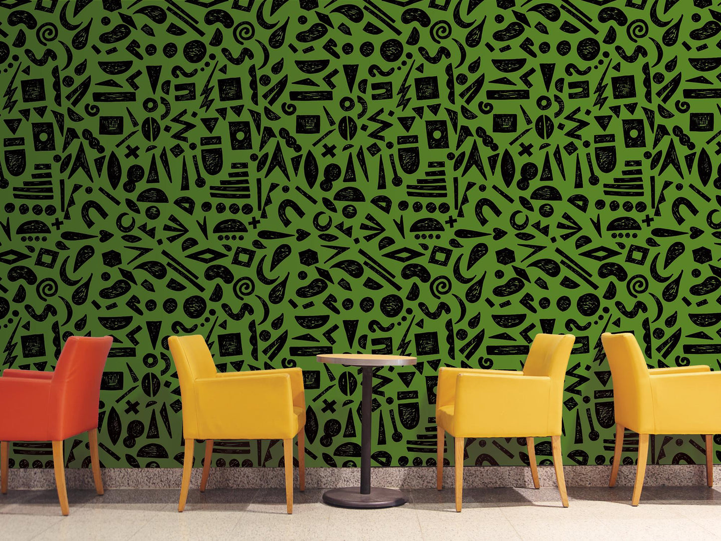 Doodle Graffiti Black Green Removable Wallpaper, Wall Art, Peel and Stick Wallpaper, Wall Decor, Accent Wall, Gaming Room, Kids Room, MW2153