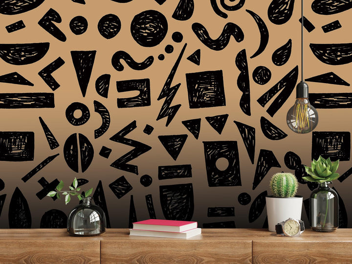 Doodle Graffiti Black Tan Removable Wallpaper, Wall Art, Peel and Stick Wallpaper, Wall Decor, Accent Wall, Gaming Room, Kids Room, MW2158