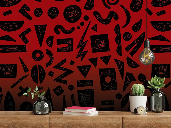 Doodle Graffiti Black Red Removable Wallpaper, Wall Art, Peel and Stick Wallpaper, Wall Decor, Accent Wall, Gaming Room, Kids Room, MW2151