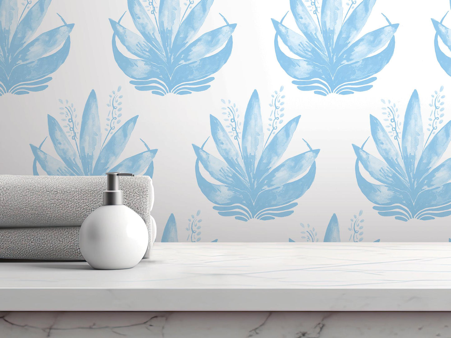 Watercolor Fleur Sky Blue Removable Wallpaper, Wall Art, Peel and Stick Wallpaper, Wall Decor, Accent Wall, Teen Room, Trendy Teen, MW1973