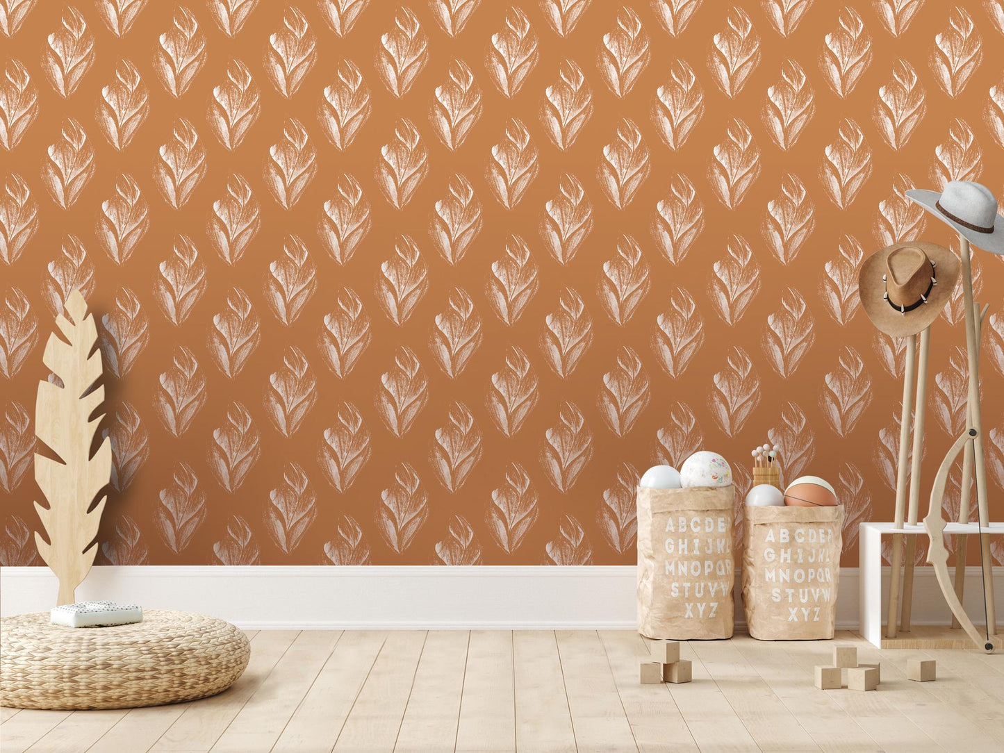 Weathered Orange Artsy Leaves Removable Wallpaper, Wall Art, Peel and Stick Wallpaper, Wall Decor, Accent Wall, Living Room Decor, MW2084