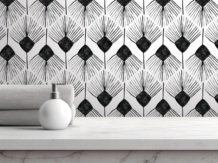 Black Zig Zag Boho Removable Wallpaper, Wall Art, Peel and Stick Wallpaper, Wall Decor, Accent Wall, Modern Decor, Watercolor MW2056