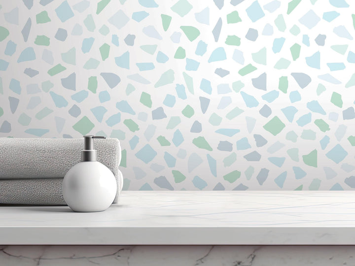 Tranquil Modern Sea Glass Removable Wallpaper, Wall Art, Peel and Stick Wallpaper, Wall Decor, Accent Wall, Bathroom Decor, Modern, MW2068