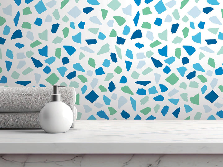 Cool Modern Sea Glass Removable Wallpaper, Wall Art, Peel and Stick Wallpaper, Wall Decor, Accent Wall, Bathroom Decor, Modern Decor, MW2066