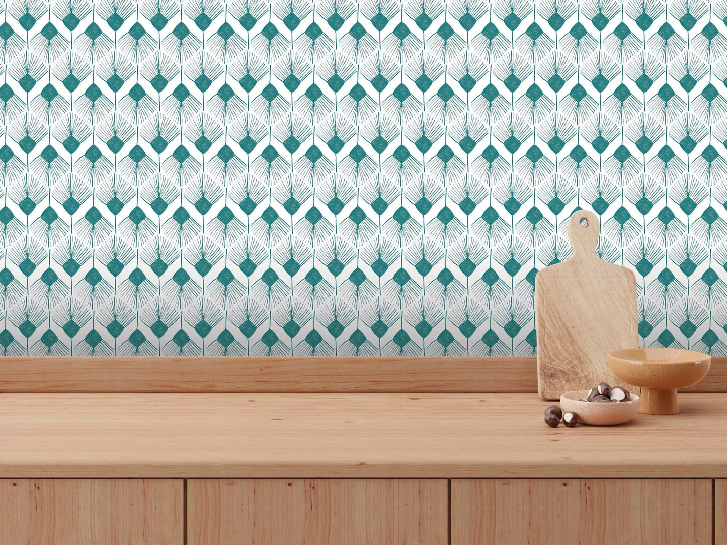 Teal Blue Zig Zag Boho Removable Wallpaper, Wall Art, Peel and Stick Wallpaper, Wall Decor, Accent Wall, Modern Decor, Watercolor MW2058