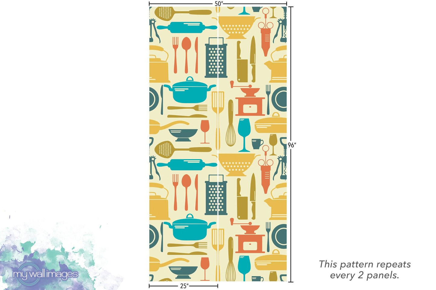 Retro Kitchen Accessories Small Removable Wallpaper, Wall Art, Peel and Stick Wallpaper, Pantry, Kitchen Decor, Pantry Wallpaper, MW1311sm