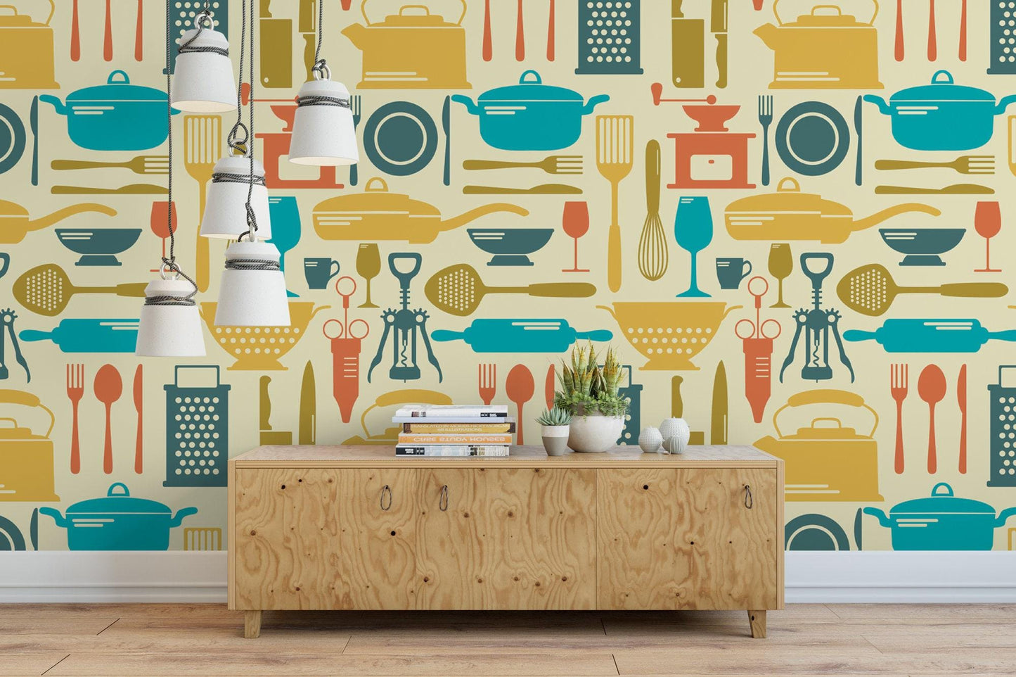 Retro Kitchen Accessories Small Removable Wallpaper, Wall Art, Peel and Stick Wallpaper, Pantry, Kitchen Decor, Pantry Wallpaper, MW1311sm