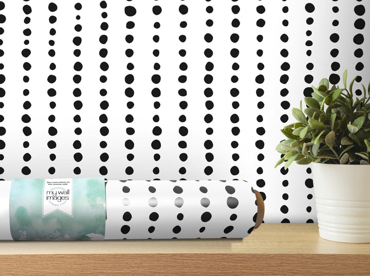 Artsy Black Dots Lines Modern Removable Wallpaper, Wall Art, Peel and Stick Wallpaper, Reusable, Mural Decor, Accent (Small Scale) MW1422sm