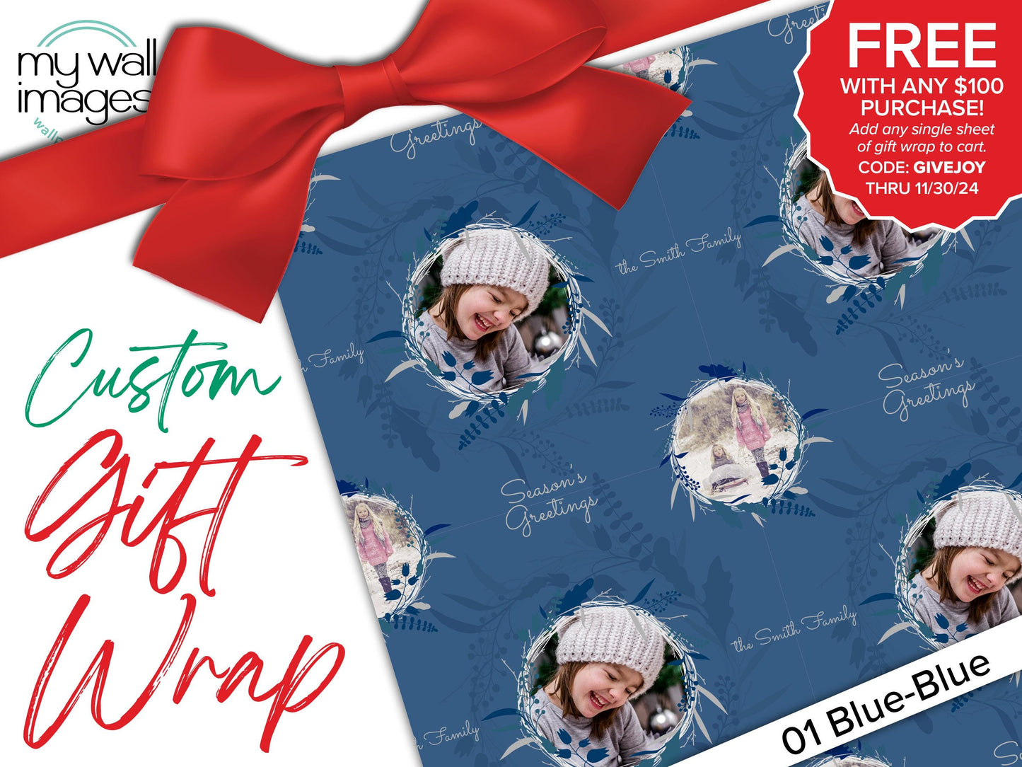 Holiday Personalized Photo Gift Wrap, Holiday Wrapping Paper, Custom Gift Wrap, Photo Gift, Holiday Gift Wrap, Christmas Gift Wrap, MWG3000