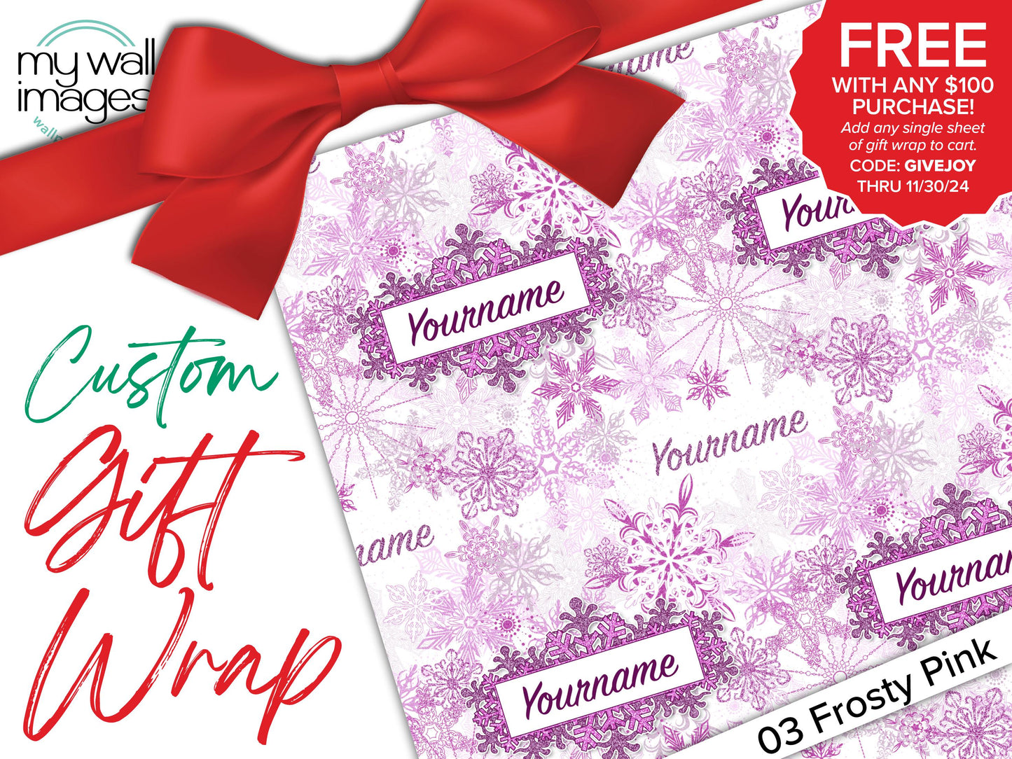 Snowflake Gift Wrap, Holiday Wrapping Paper, Christmas Wrapping Paper, MWG2001