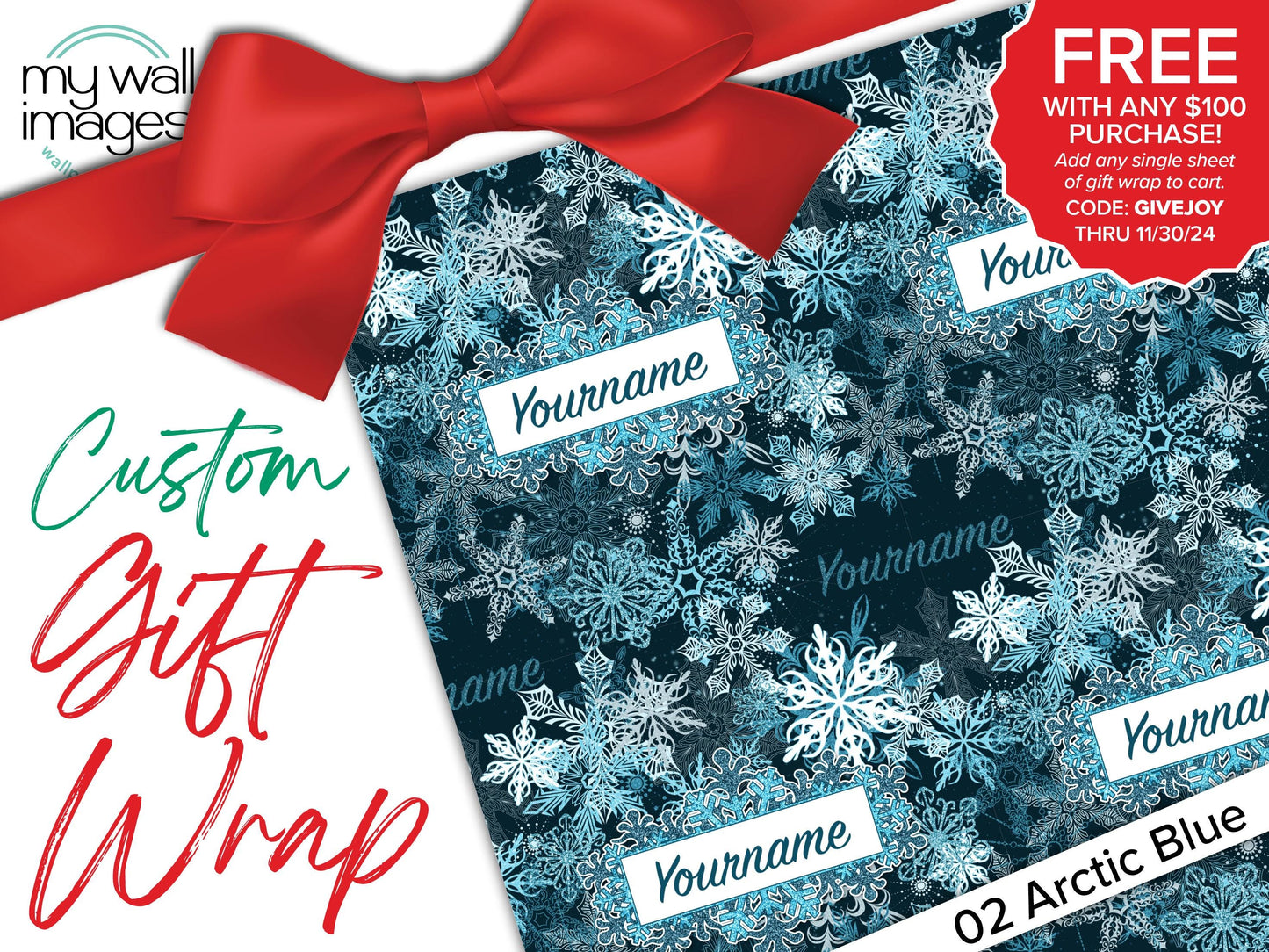 Snowflake Gift Wrap, Holiday Wrapping Paper, Christmas Wrapping Paper, MWG2001