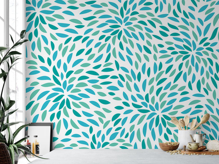 Turquoise Modern Flower Burst Wallpaper MW1028