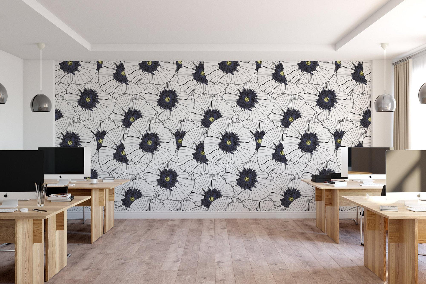 Black & White Gold Floral Wallpaper MW1034