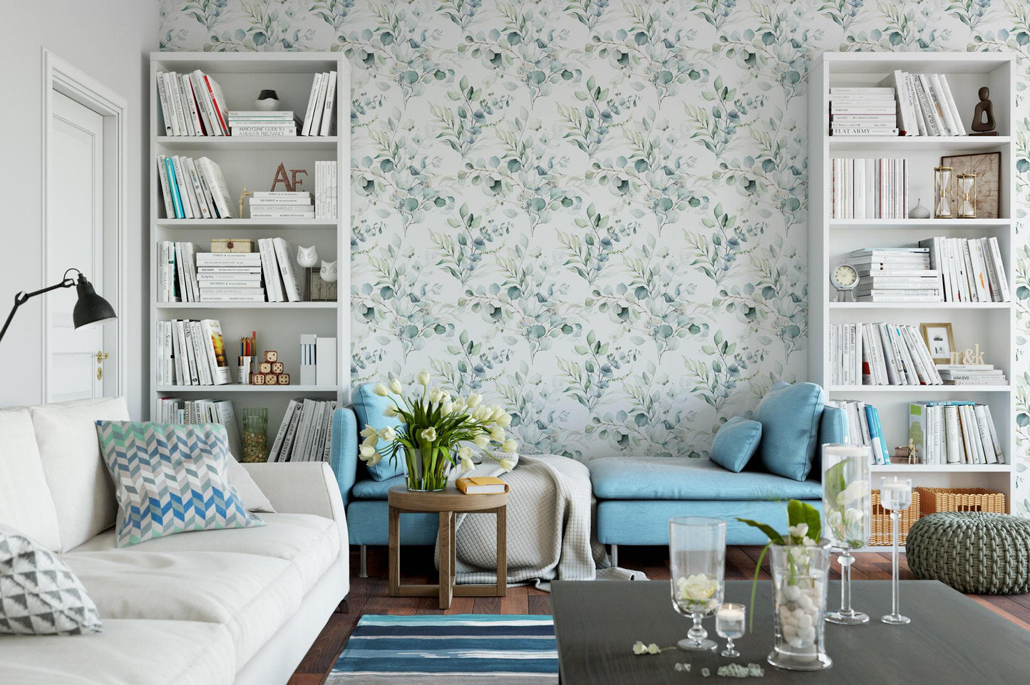 Green Leaves on White Wallpaper MW1461sm