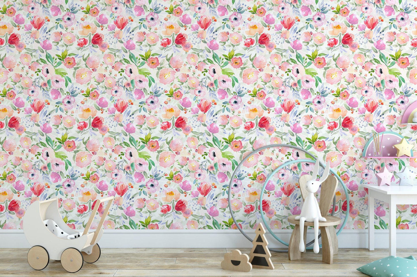 Blushing Watercolor Flower Blooms Wallpaper MW1037sm