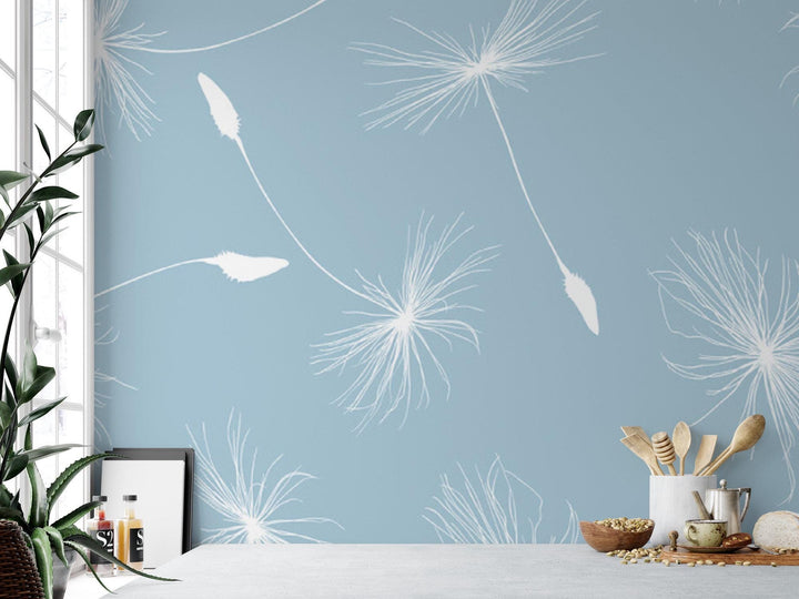 Light Blue White Dandelion Seeds Wallpaper MW1689