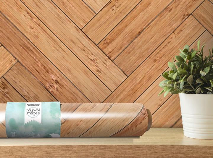 Natural Wood Texture Herringbone Light Brown Wallpaper MW1578