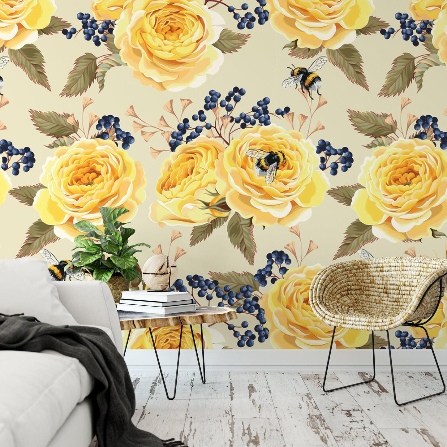 Yellow Roses Vintage Wallpaper MW1331