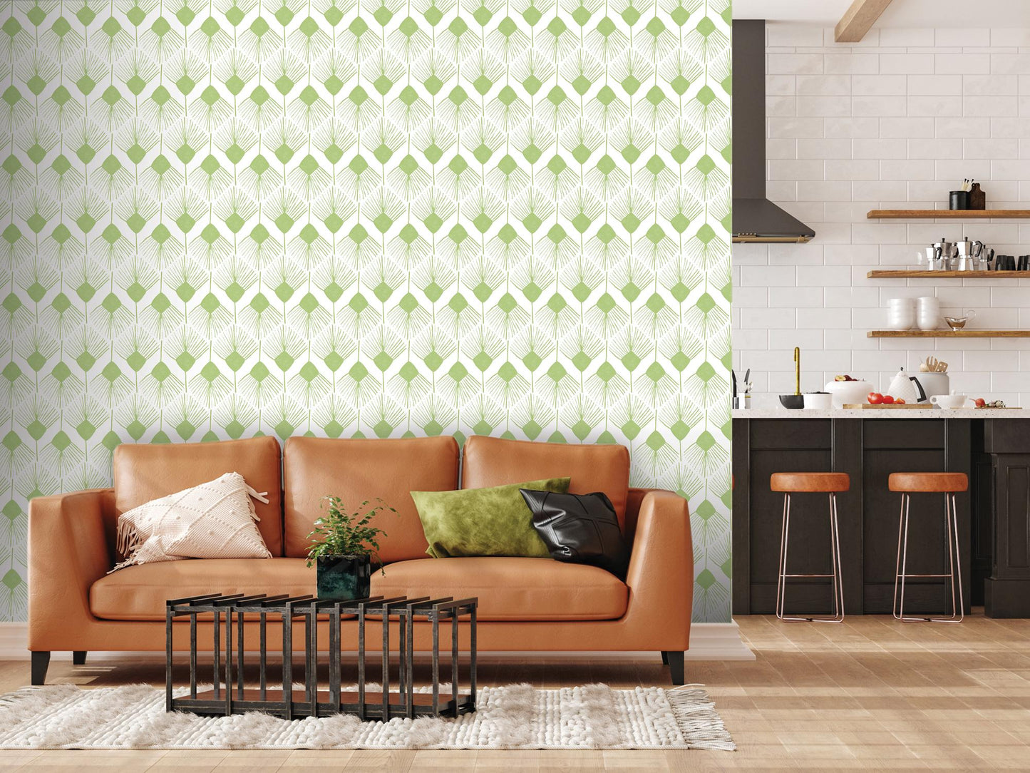 Lime Green Zig Zag Boho Removable Wallpaper, Wall Art, Peel and Stick Wallpaper, Wall Decor, Accent Wall, Modern Decor, Watercolor MW2057