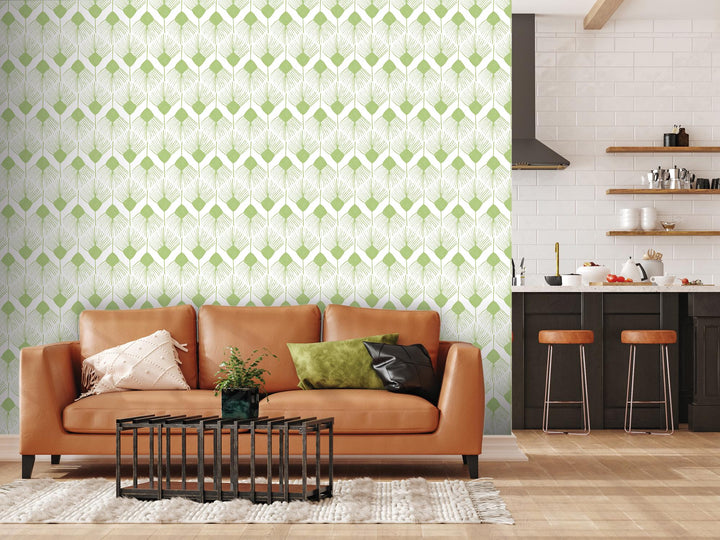 Lime Green Zig Zag Boho Removable Wallpaper, Wall Art, Peel and Stick Wallpaper, Wall Decor, Accent Wall, Modern Decor, Watercolor MW2057