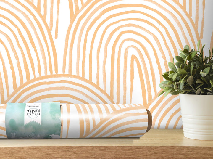 Yellow Boho Watercolor Rainbow Removable Wallpaper, Wall Art, Peel and Stick Wallpaper, Wall Decor, Nursery, Kids Room, Modern Art, MW2122