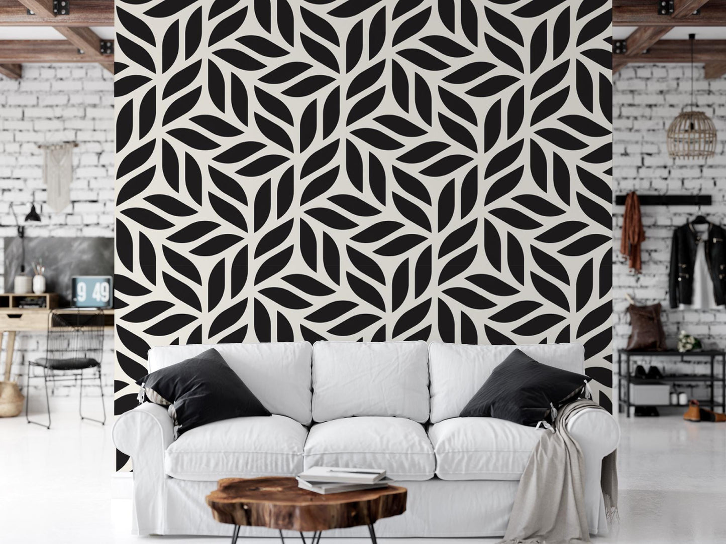 Scandinavian Modern Abstract Black and Cream Wallpaper MW1347