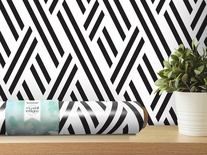 a black and white wall with a black and white pattern