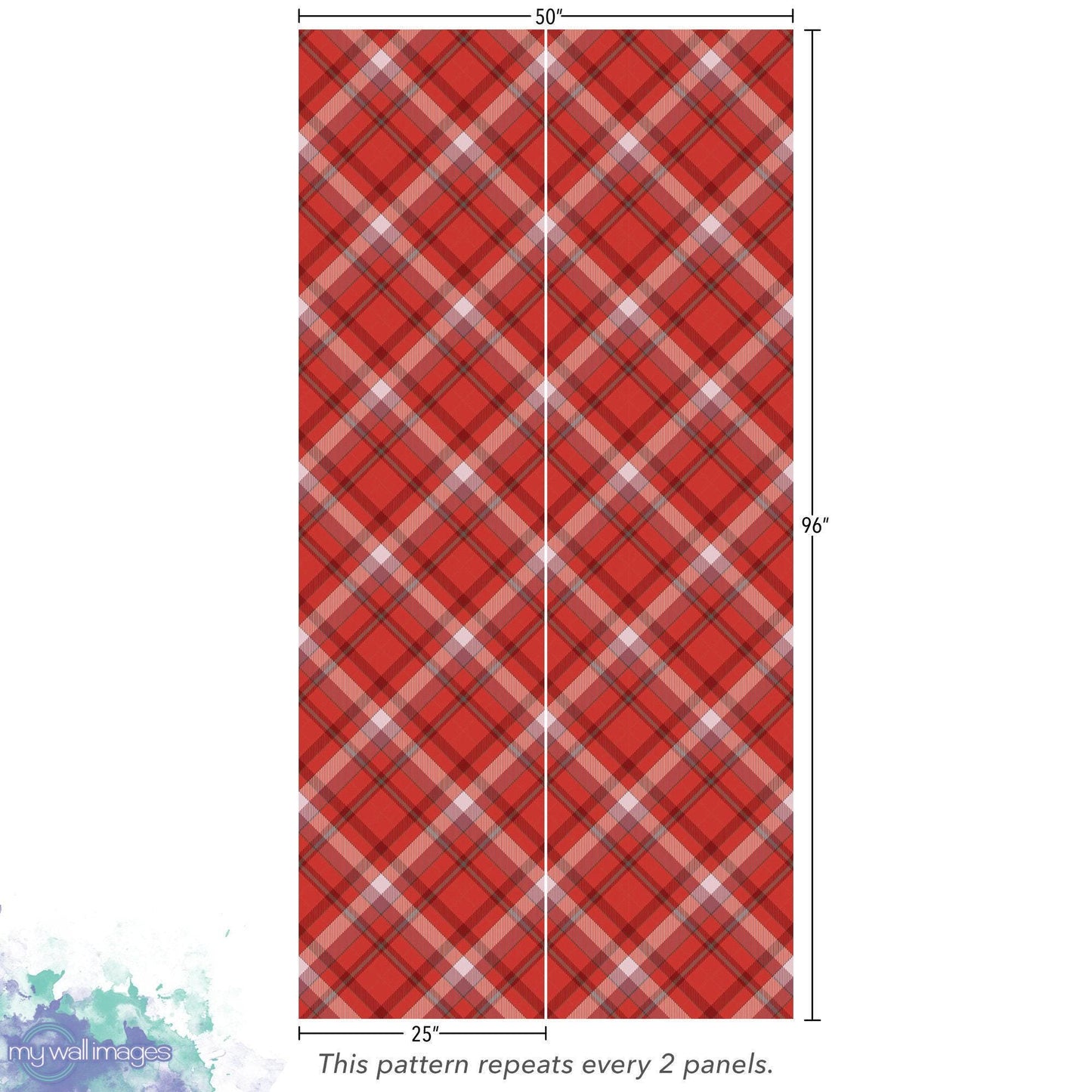 Plaid Christmas Red Plaid Removable Wallpaper, Wall Art, Peel and Stick Wallpaper, Wall Mural, Nursery, Room Decor, Accent, MW1643