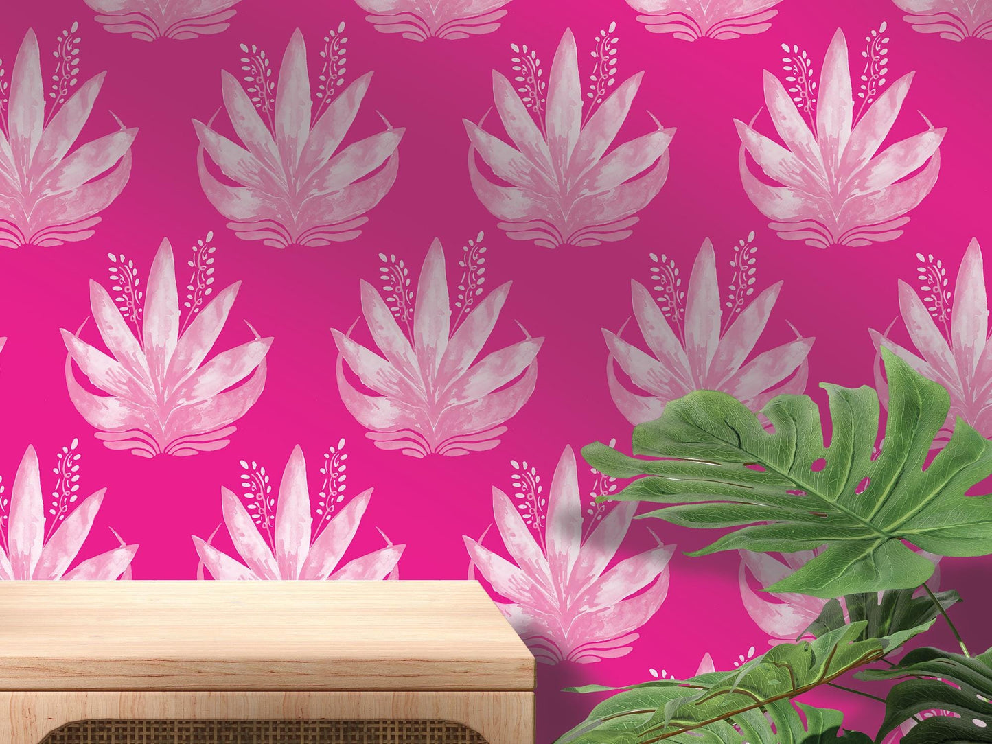 Watercolor Fleur Bright Fuchsia Removable Wallpaper, Wall Art, Peel and Stick Wallpaper, Wall Decor, Accent Wall, Teen Room, Trendy, MW1990