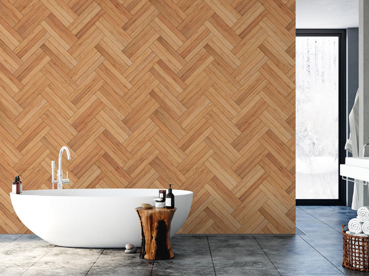 Natural Wood Texture Herringbone Light Brown Wallpaper MW1578