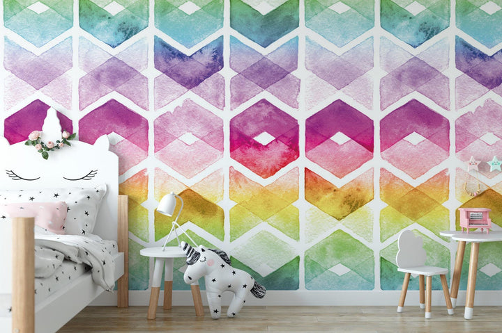 Watercolor Chevron Rainbow Wallpaper MW1431