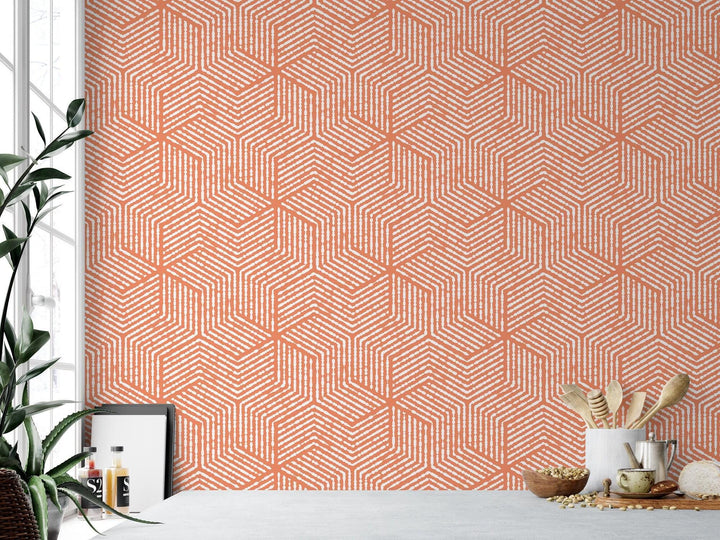Orange & White Bold Geometric Wallpaper MW1234