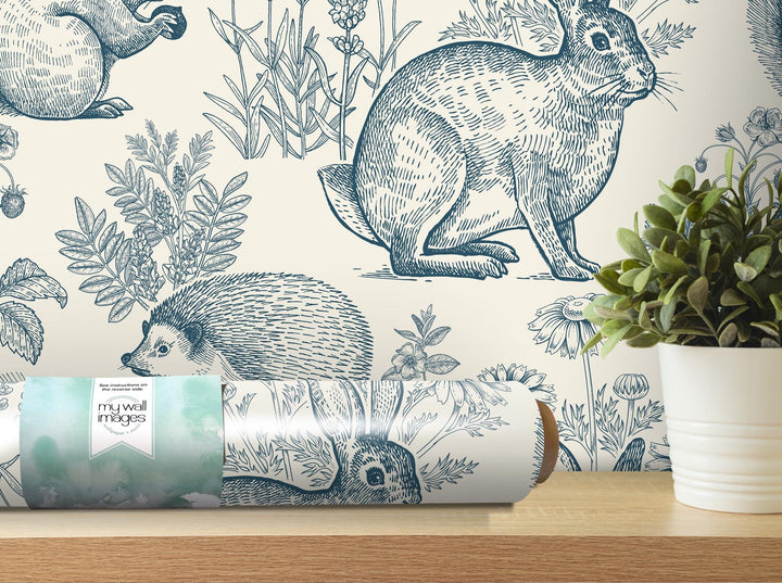 a wallpaper with a picture of a rabbit and hedgehogs on it
