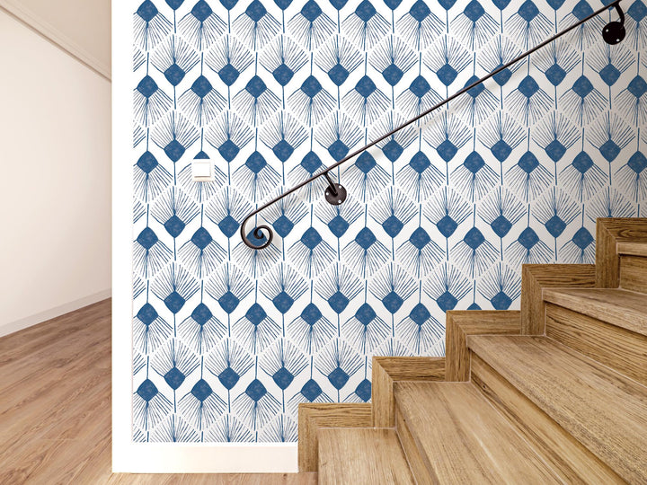 Navy Blue Zig Zag Boho Removable Wallpaper, Wall Art, Peel and Stick Wallpaper, Wall Decor, Accent Wall, Modern Decor, Watercolor MW2059