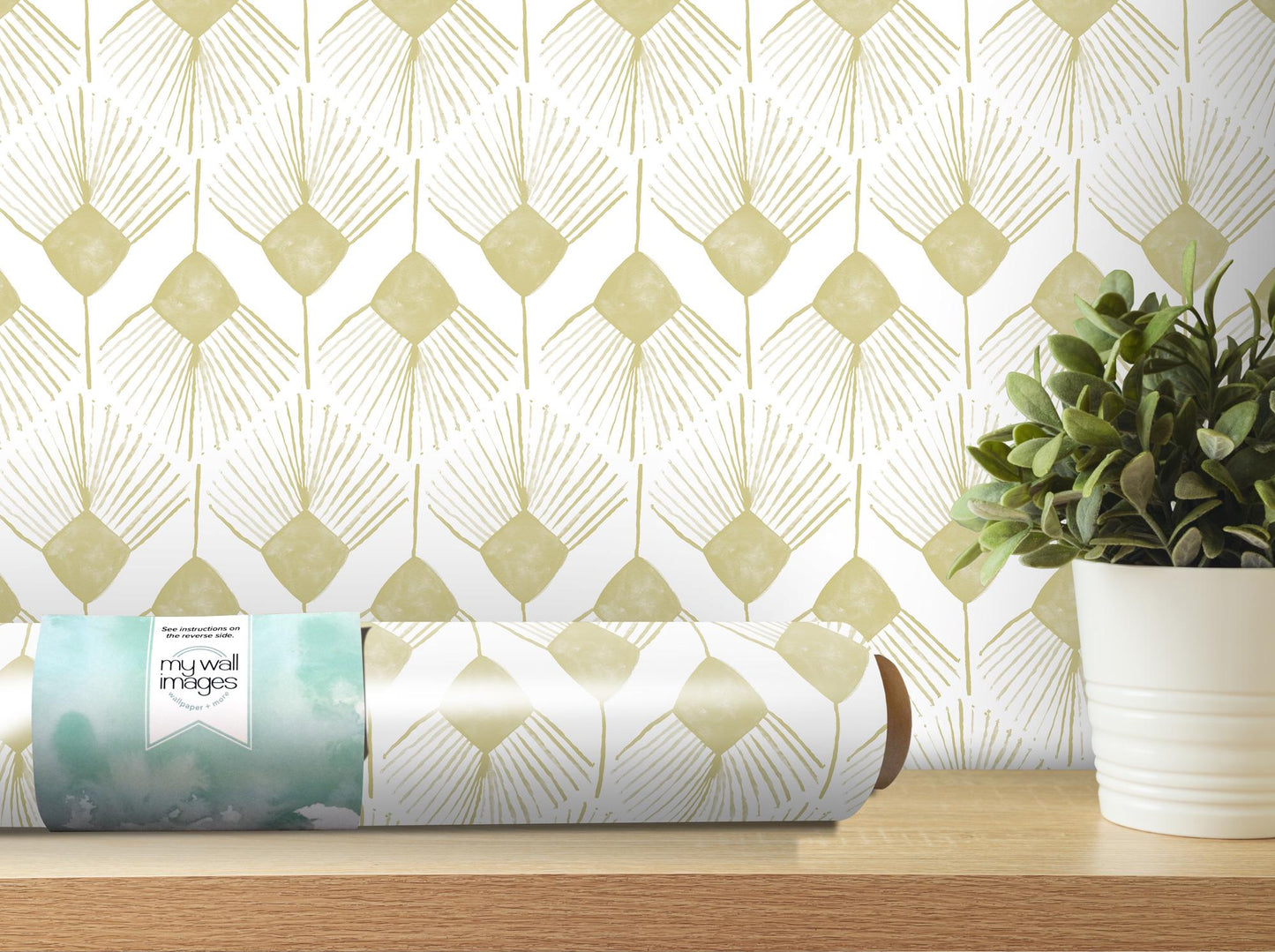 Sandy Yellow Zig Zag Boho Removable Wallpaper, Wall Art, Peel and Stick Wallpaper, Wall Decor, Accent Wall, Modern Decor, Watercolor MW2064