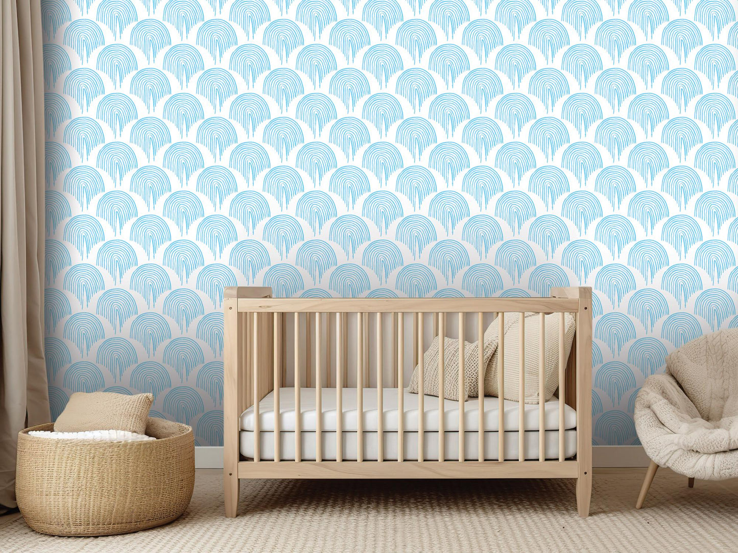 Blue Boho Floating Rainbow Removable Wallpaper, Wall Art, Peel and Stick Wallpaper, Wall Decor, Nursery Decor, Boys Room, Modern, MW2114