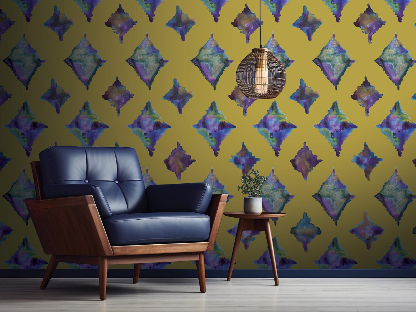 Chartreuse Cool Watercolor Ikat Removable Wallpaper, Wall Art, Peel and Stick Wallpaper, Wall Decor, Accent Wall, Original Wallpaper, MW2129