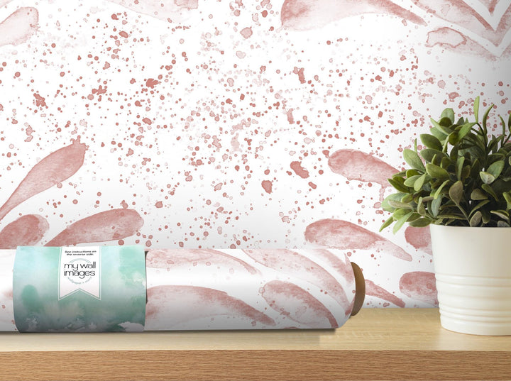 Dusty Rose Splashy Watercolor Fleur Removable Wallpaper, Wall Art, Peel and Stick Wallpaper, Wall Decor, Nursery, Teen, Kids Room, MW2093