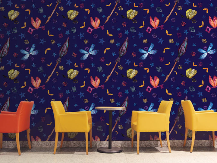 Enchanted Potter Flying Keys Purple Removable Wallpaper, Wall Art, Peel and Stick Wallpaper, Wall Decor, Harry Pottery, Kids Room, MW2042