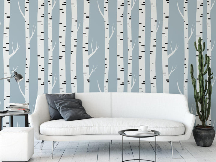 Birch Trees Forest Removable Wallpaper, Wall Art, Peel and Stick Wallpaper, Mural, Living Room, Nursery Wallpaper, Accent, MW1285