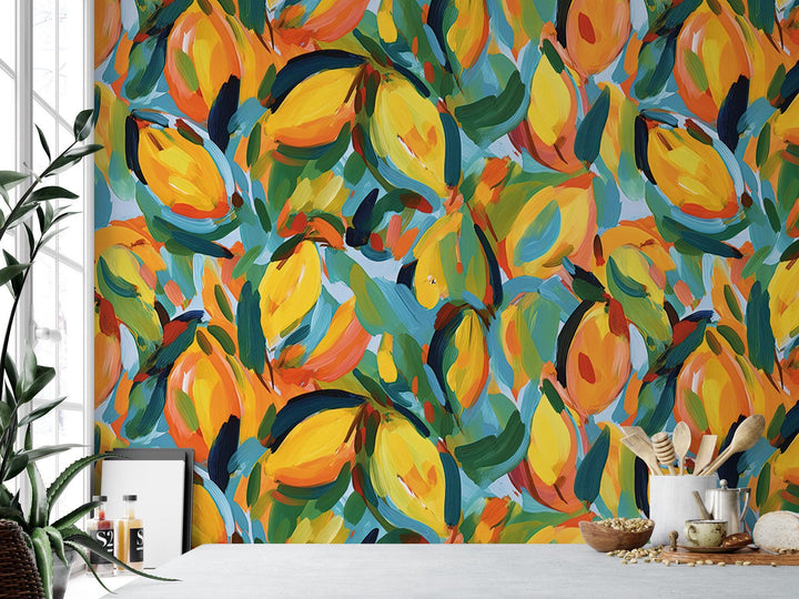 Artsy Mangoes and Lemons Kitchen Wallpaper MW1964