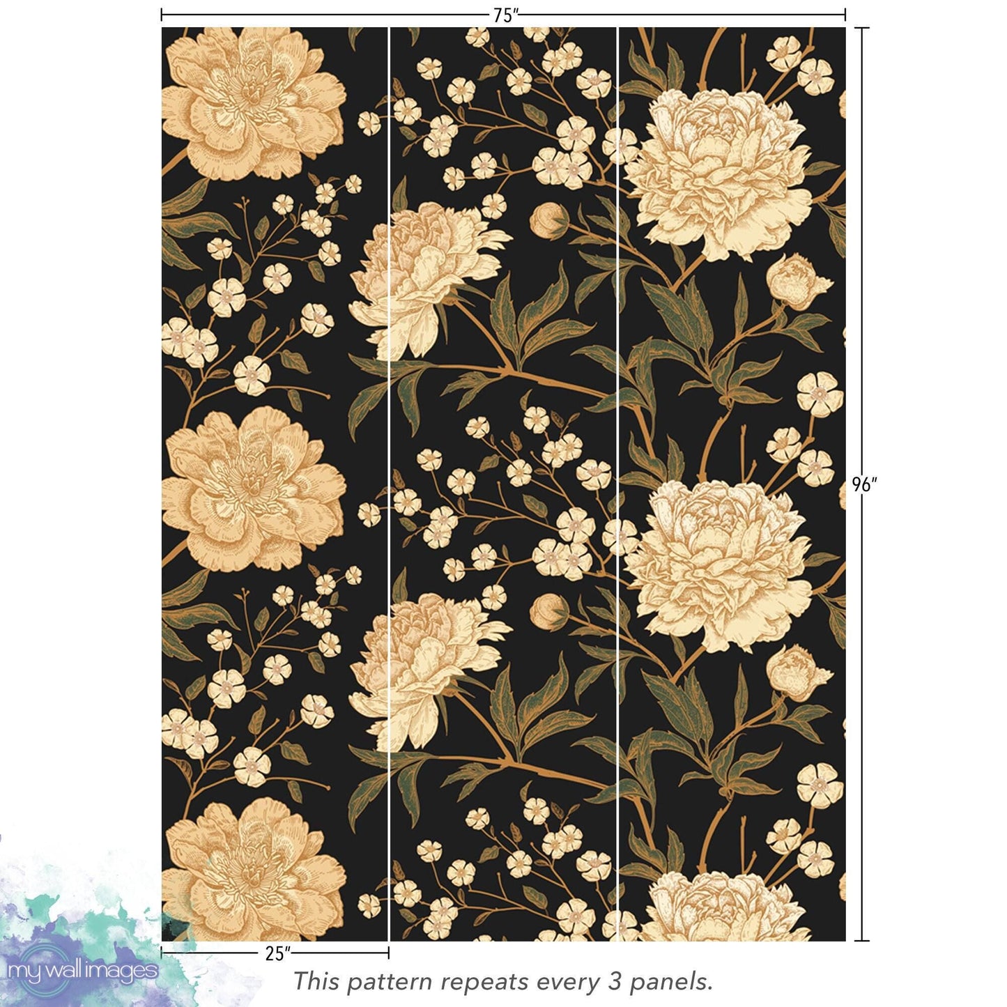 Vintage Black and Cream Floral Wallpaper MW1158