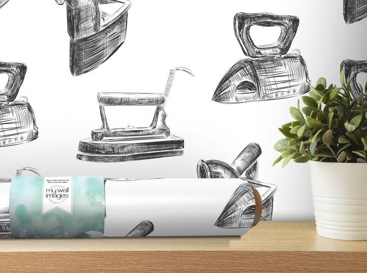 a drawing of a kitchen utensil next to a potted plant