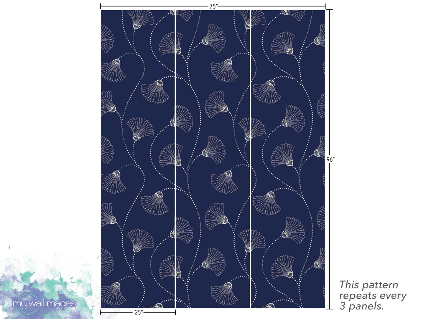 Cream Fan Flowers Removable Wallpaper, Wall Art, Peel and Stick Wallpaper, Mural, Nursery, Room Decor, Accent Wall, MW1574