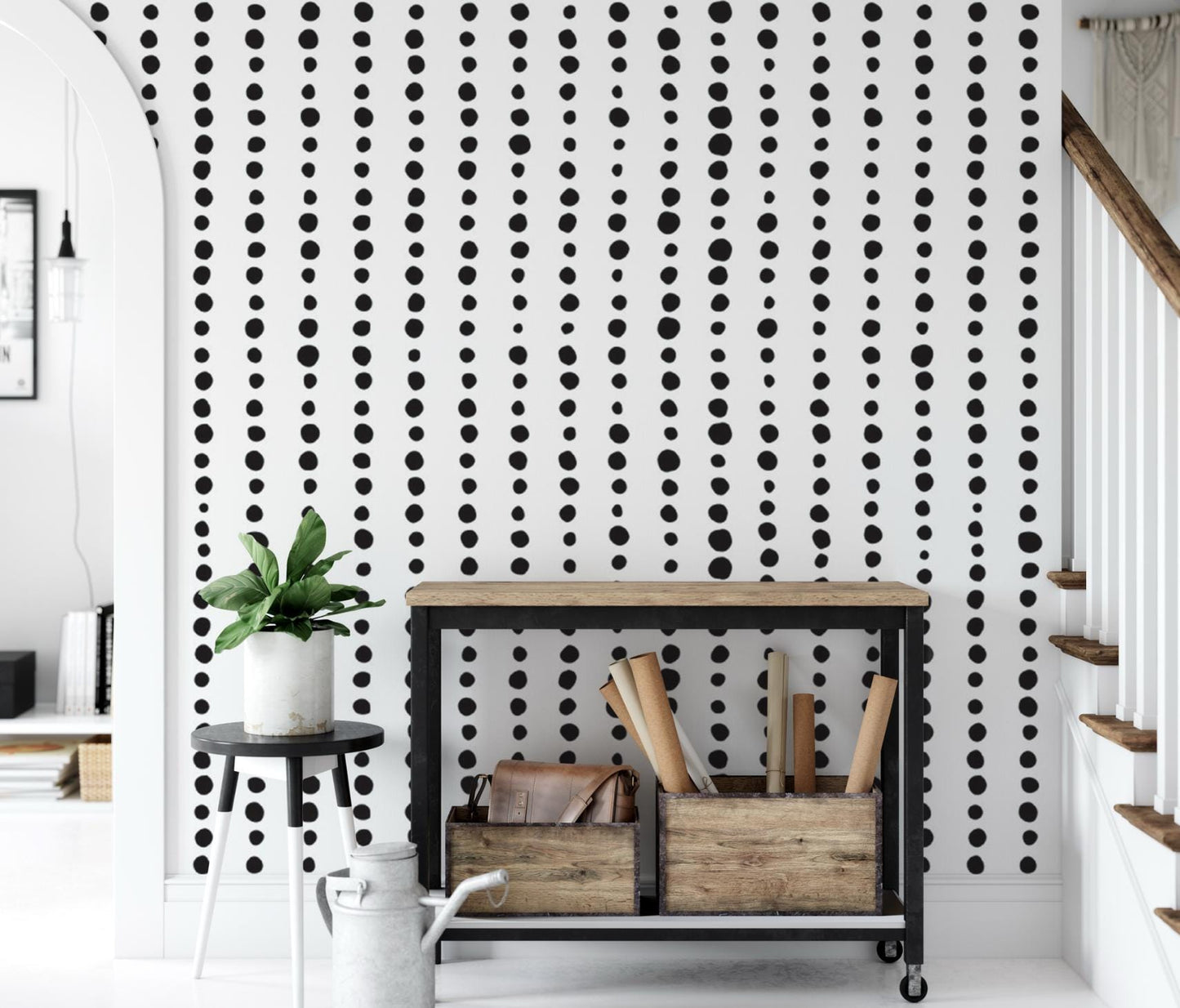Artsy Black Dots Lines Modern Wallpaper MW1422