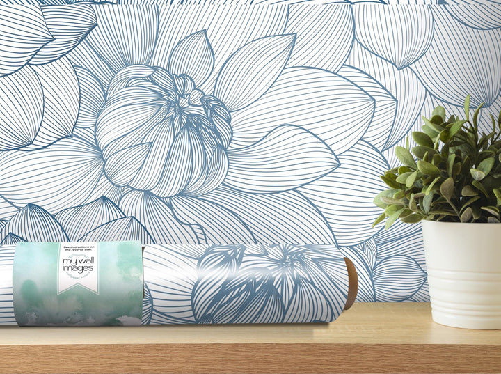 Blue Dahlia Blue and White Floral Wallpaper MW1212