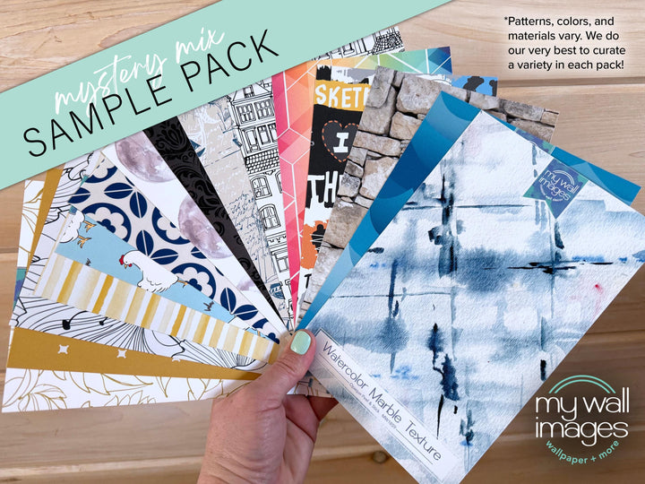 NEW! Wallpaper Sample Pack - 15 Sheets Fun Wallpaper Samples - Craft Supplies, Art Supplies - Peel and Stick, Wallpaper Samples - MW2240
